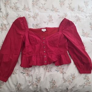 Song of Style Red Puff Sleeve Blouse